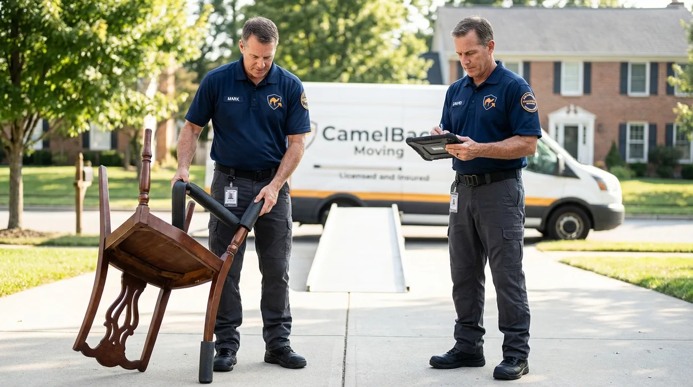 Movers inspecting furniture for damage prevention before loading in Hazard, KY
